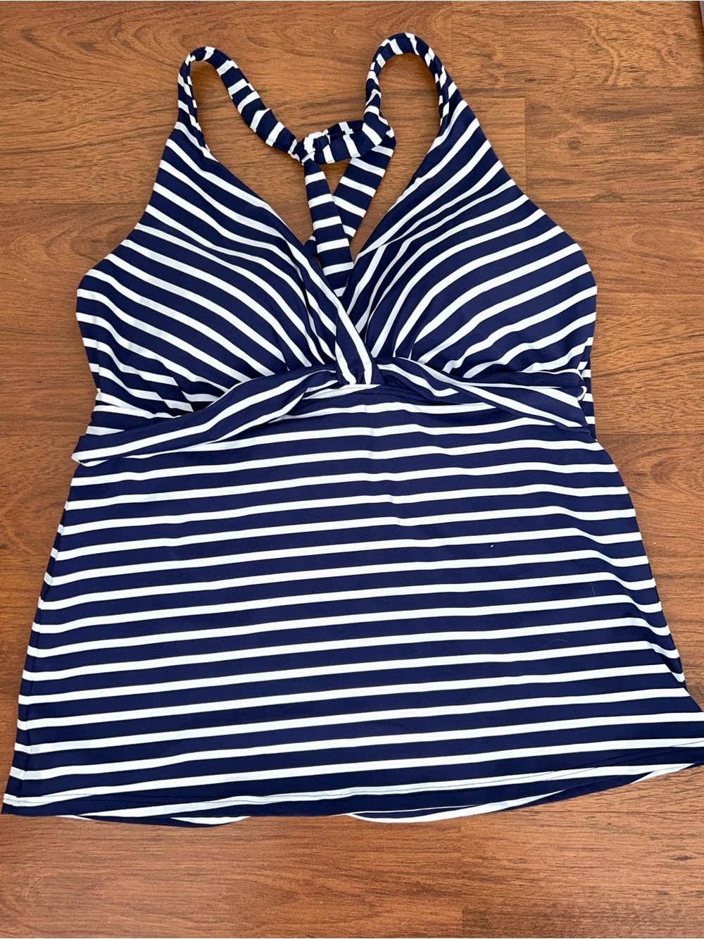 Lands' End Navy and White Striped Swim Top